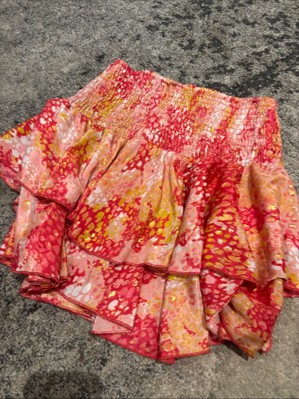 Floral Tiered Ruffle Mini Skirt in Coral Pink